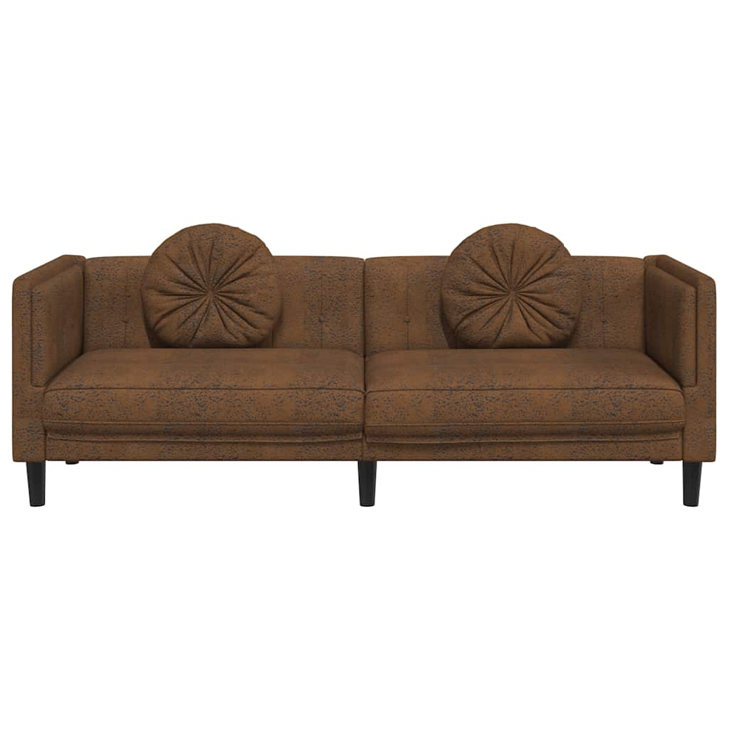 3-seater sofa with cushions in brown faux suede