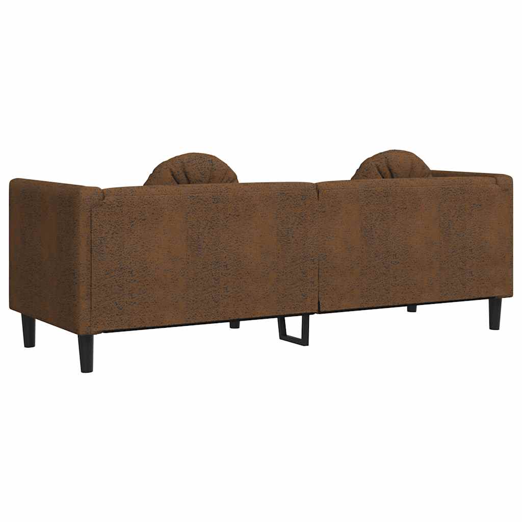 3-seater sofa with cushions in brown faux suede