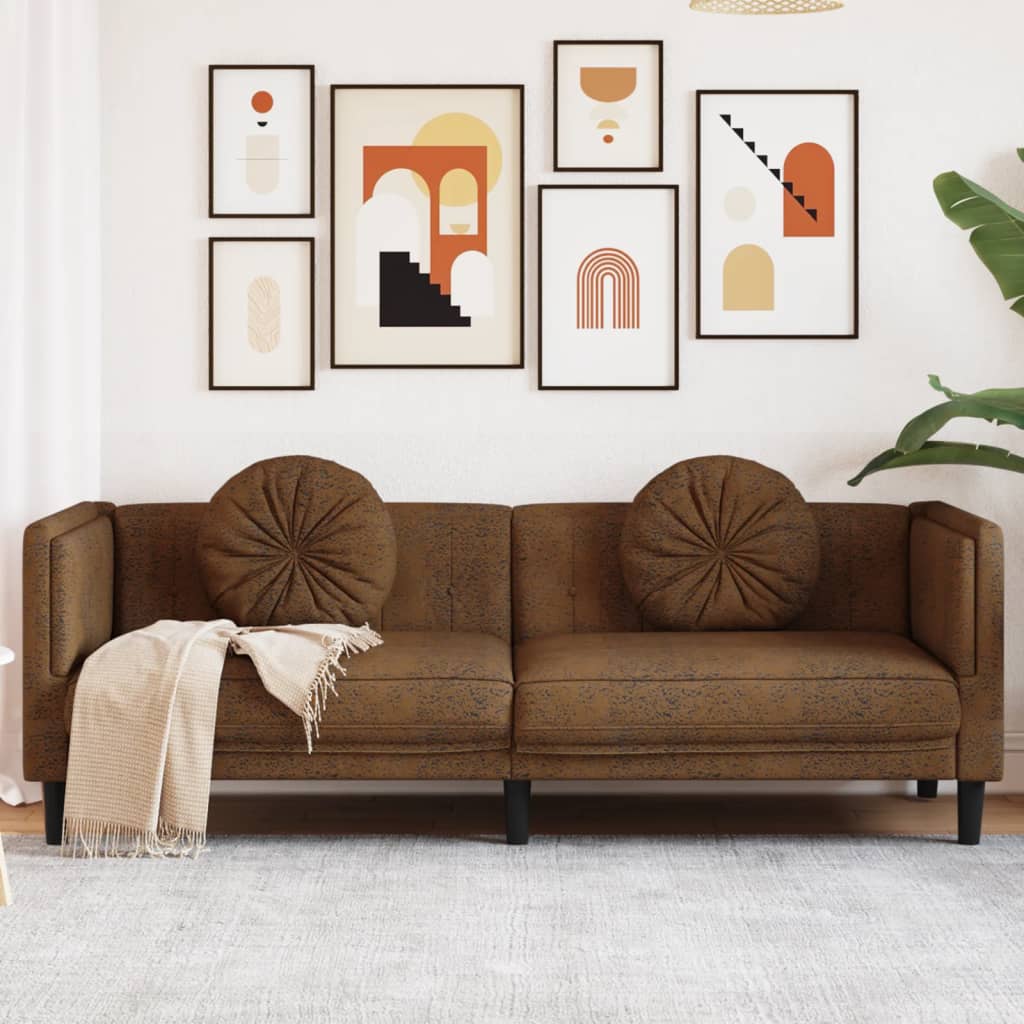 3-seater sofa with cushions in brown faux suede