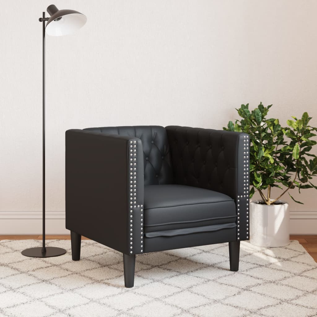 Black faux leather chesterfield sofa
