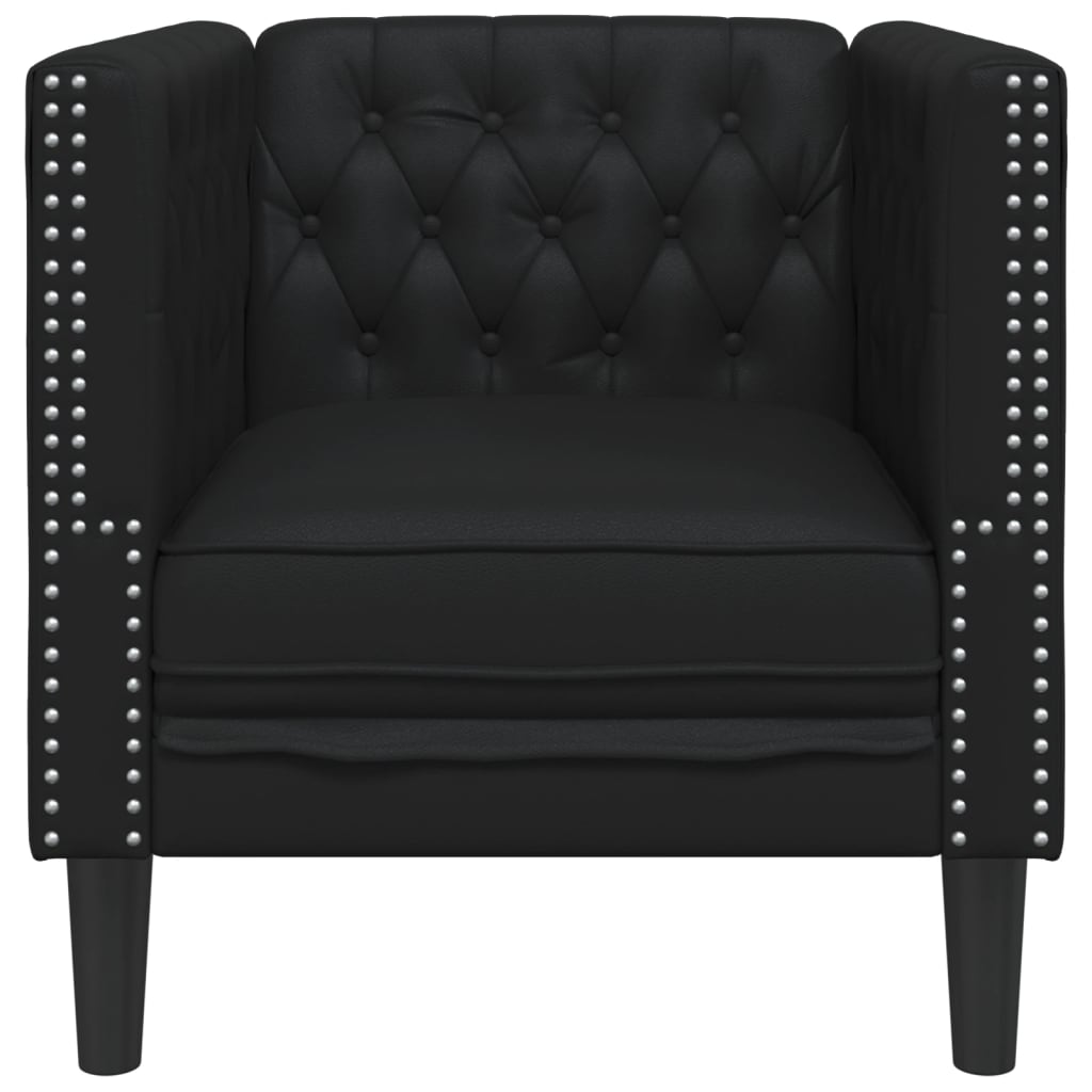 Black faux leather chesterfield sofa
