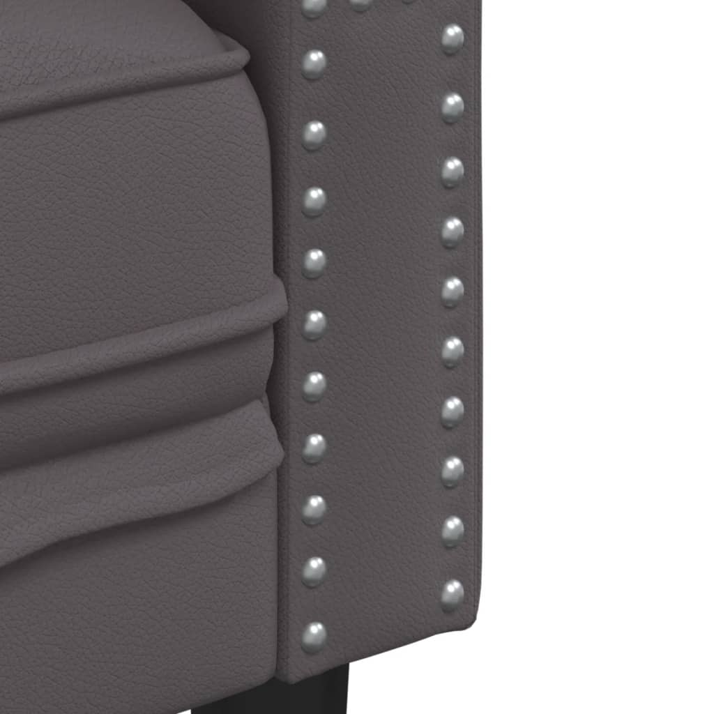 Sofá chesterfield couro artificial cinzento