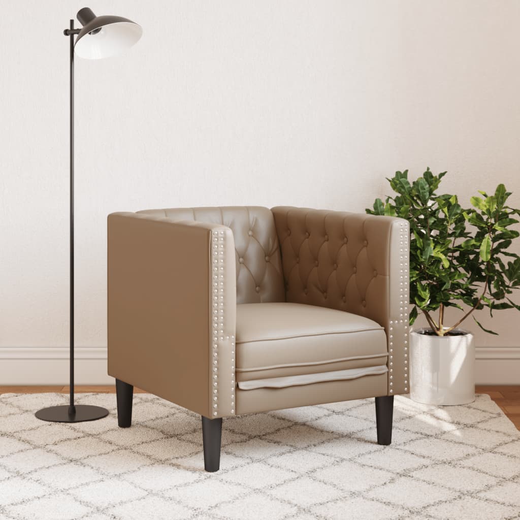 Sofá chesterfield couro artificial cappuccino