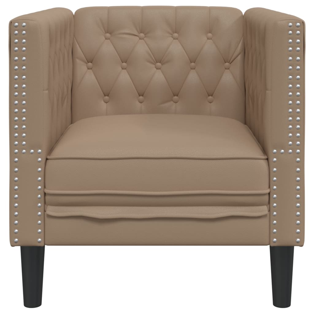 Sofá chesterfield couro artificial cappuccino