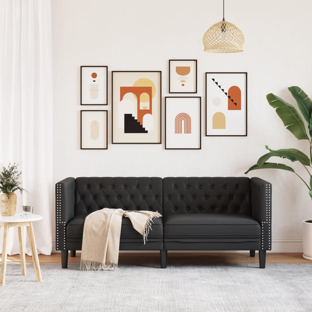 Chesterfield 2-seater sofa in black faux leather