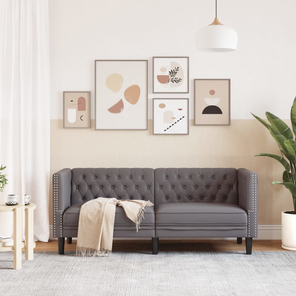 Chesterfield 2-seater sofa in grey faux leather