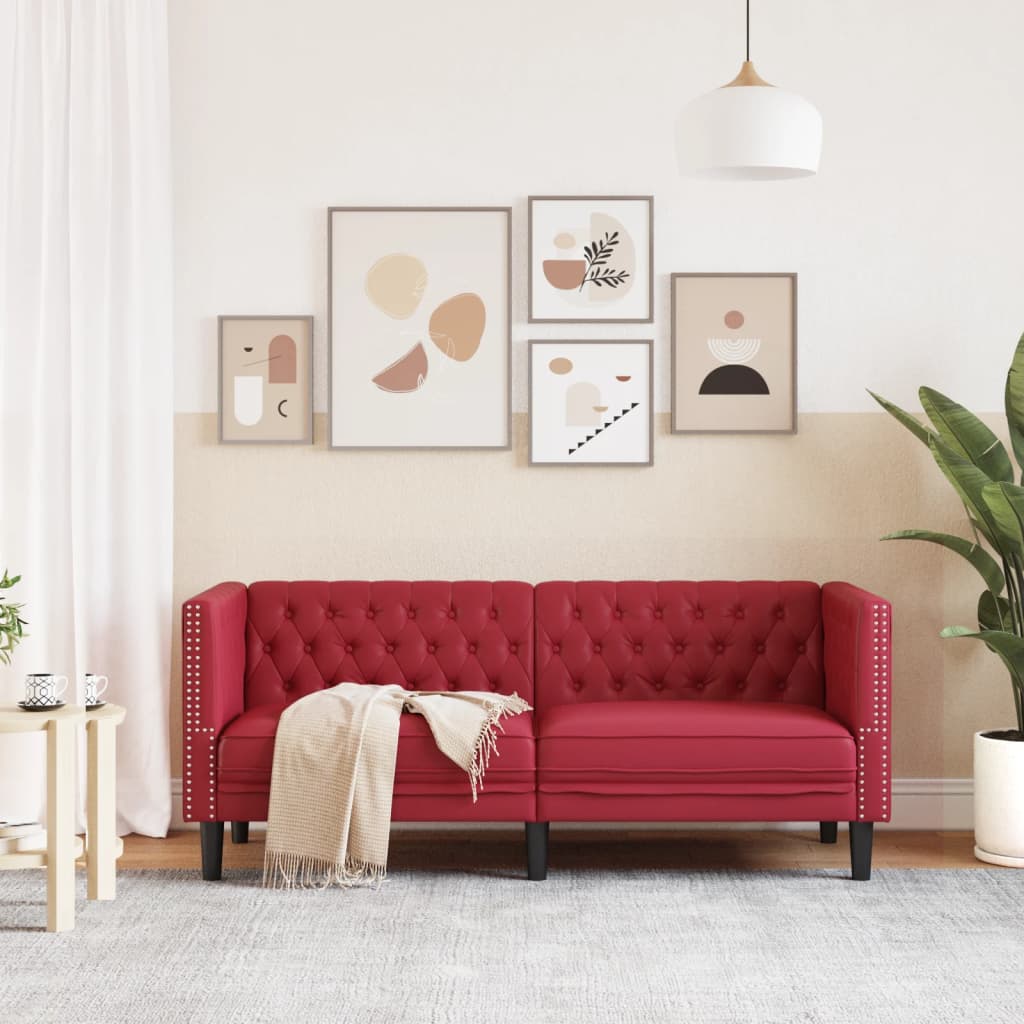 Chesterfield 2-seater sofa in red faux leather