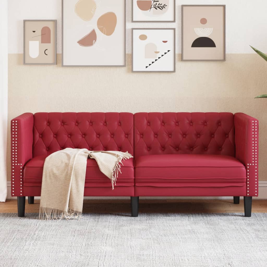 Chesterfield 2-seater sofa in red faux leather
