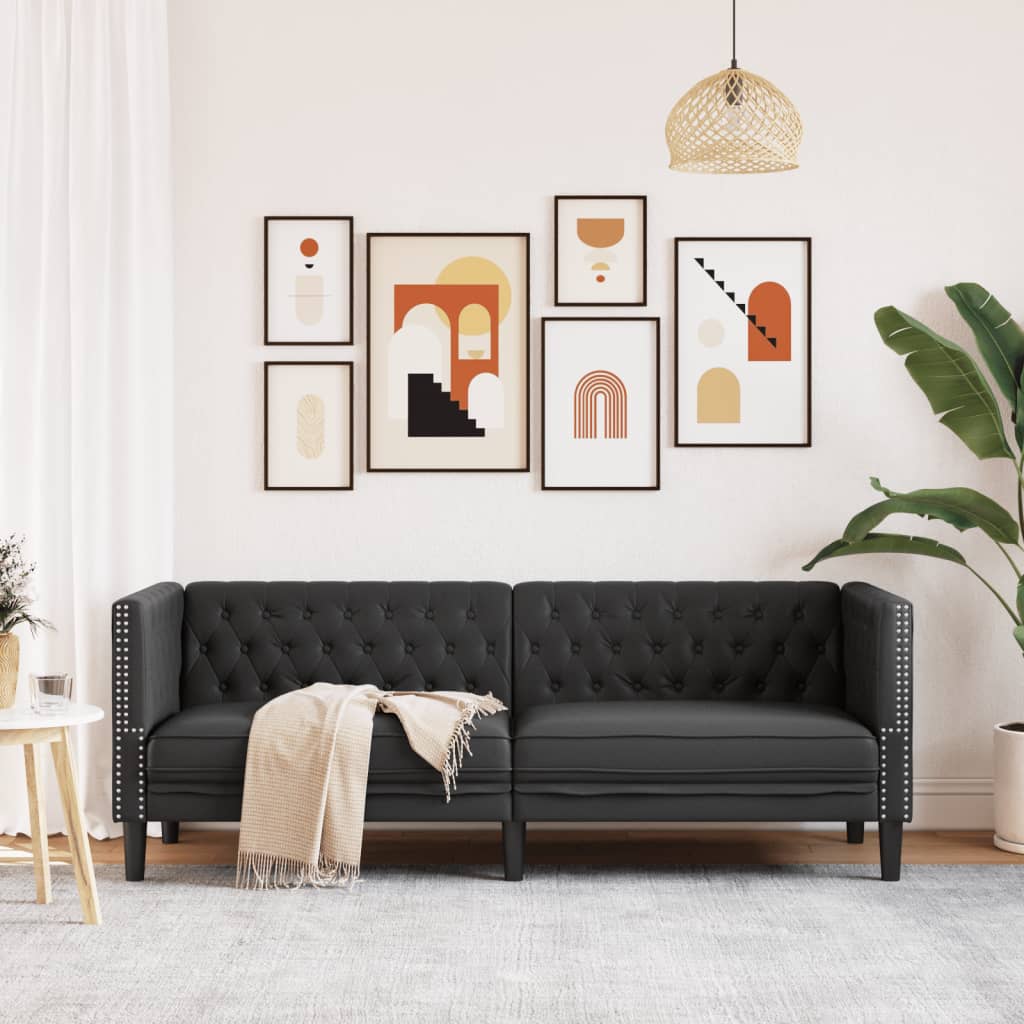 Chesterfield 3-seater sofa in black faux leather