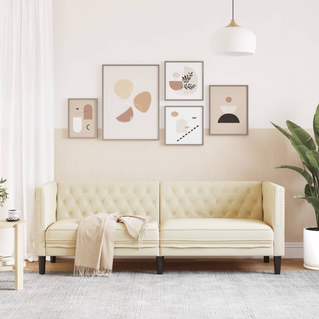 Chesterfield 3-seater sofa in cream faux leather