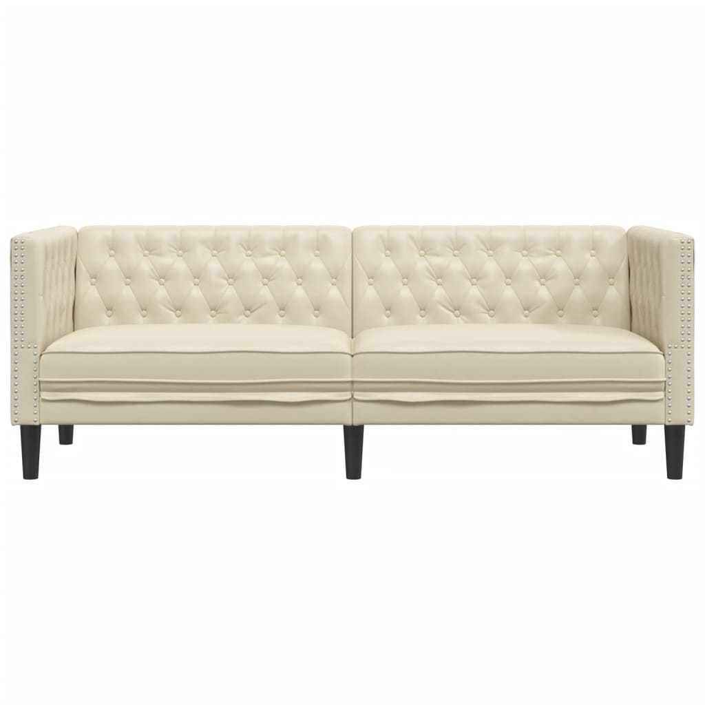 Chesterfield 3-seater sofa in cream faux leather