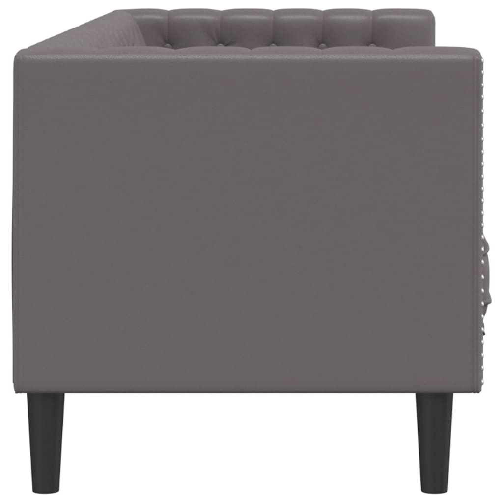 Sofá chesterfield 3 lugares couro artificial cinzento