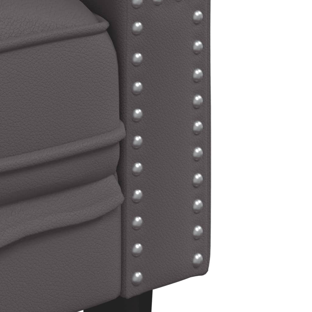 Sofá chesterfield 3 lugares couro artificial cinzento