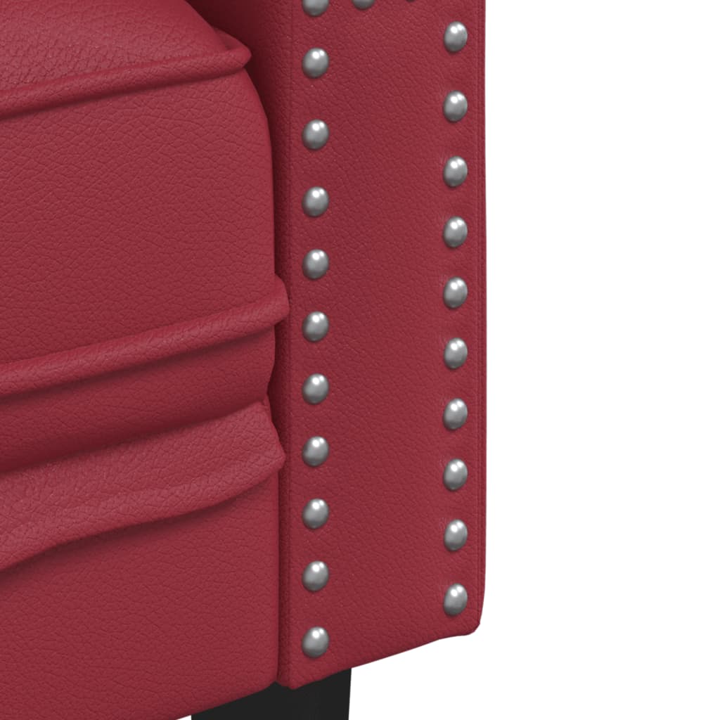 Sofá chesterfield 3 lugares couro artificial vermelho tinto