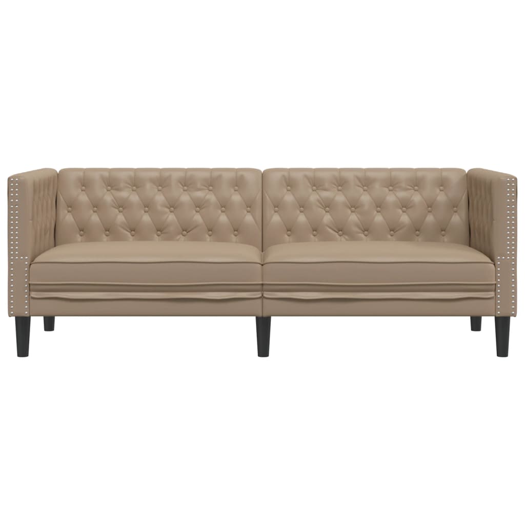 Sofá chesterfield 3 lugares couro artificial cappuccino