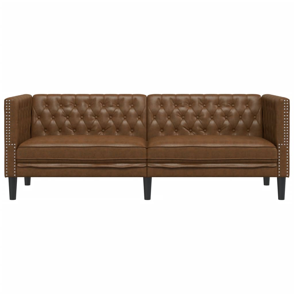 Chesterfield 3-seater sofa in faux suede, brown