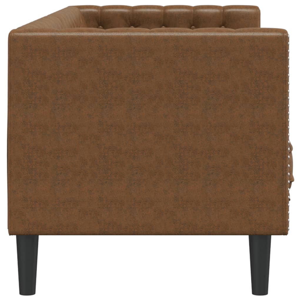 Chesterfield 3-seater sofa in faux suede, brown
