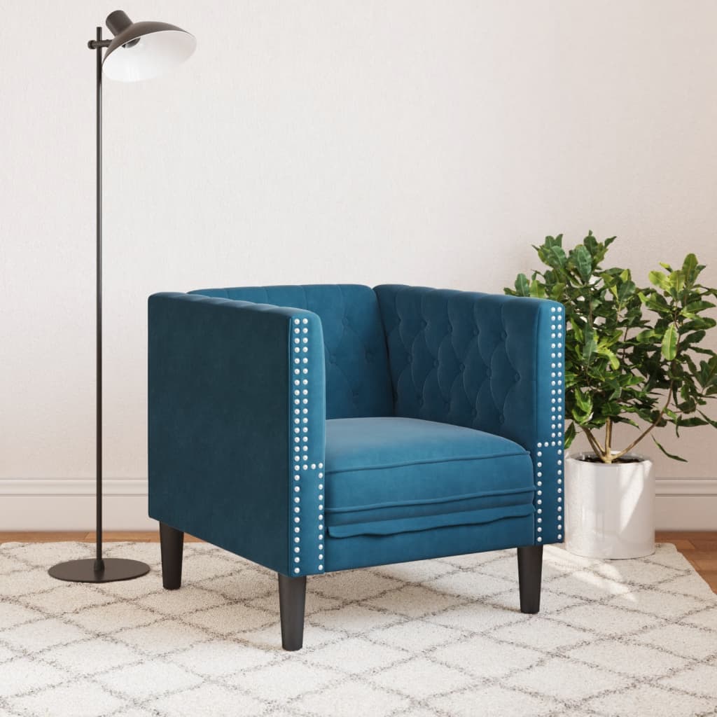 Sofá chesterfield veludo azul