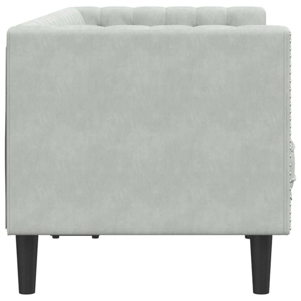 Sofá chesterfield com rolos 2 lugares veludo cinzento-claro