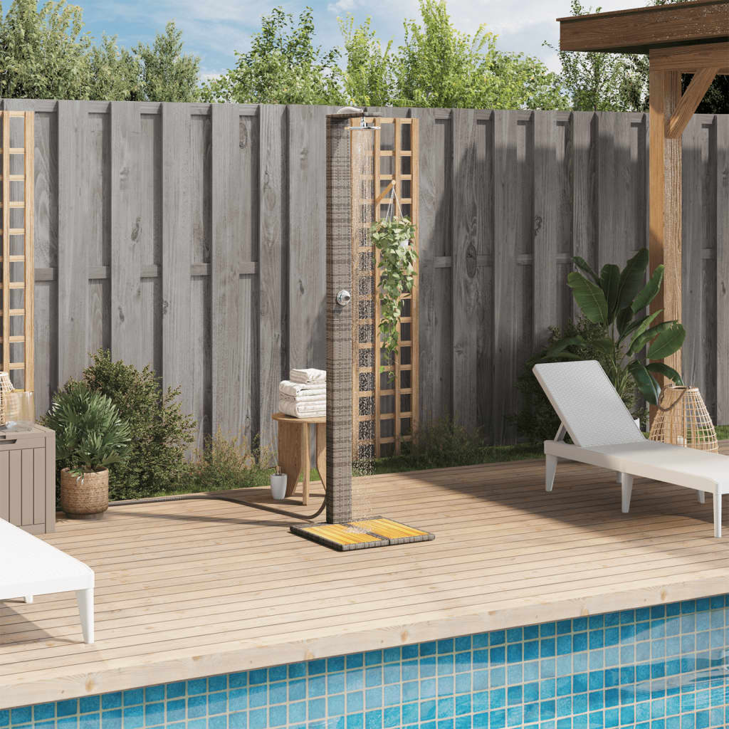 Outdoor shower 50x55x224 cm PE wicker/acacia wood grey