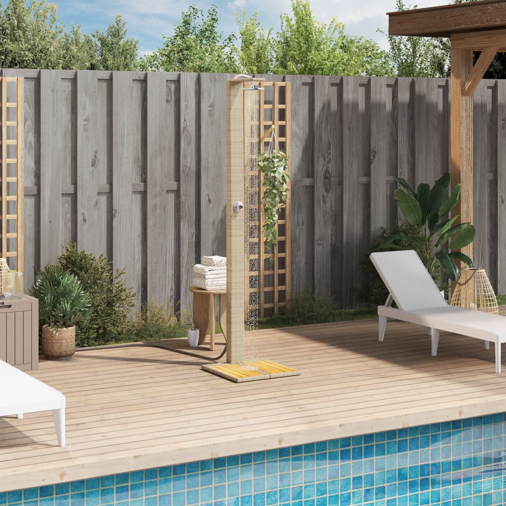 Outdoor shower 50x55x224 cm PE wicker/acacia wood beige