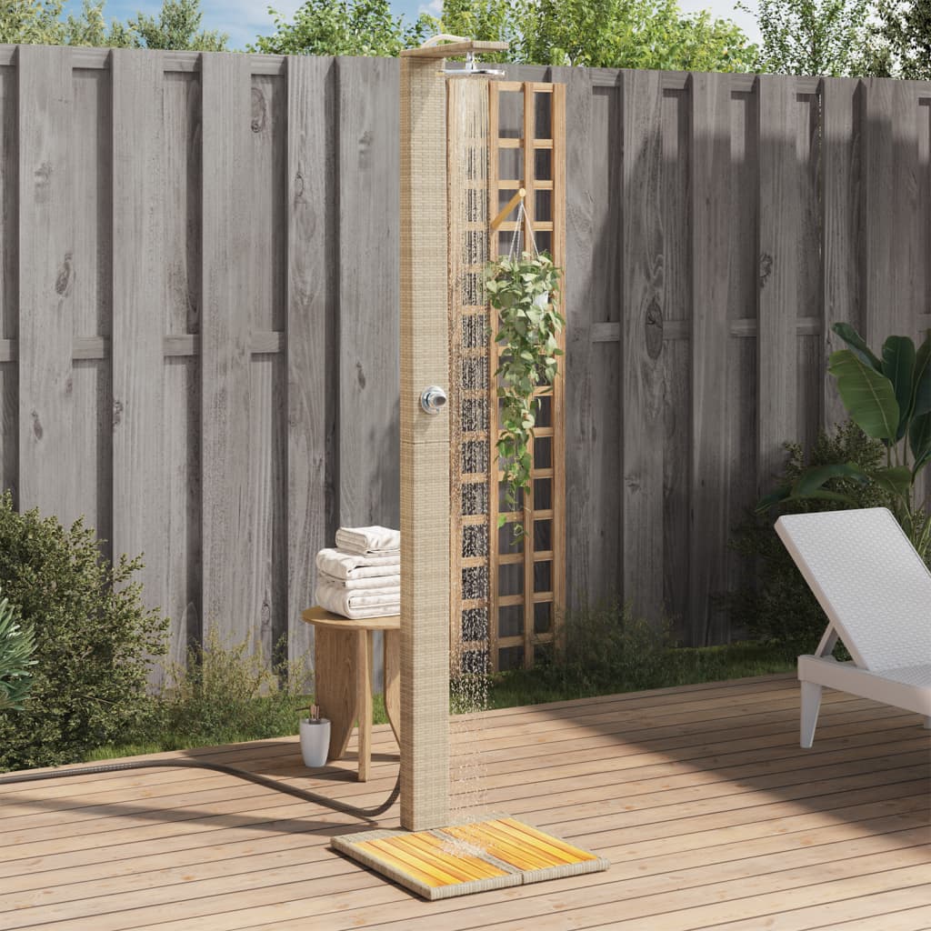 Outdoor shower 50x55x224 cm PE wicker/acacia wood beige