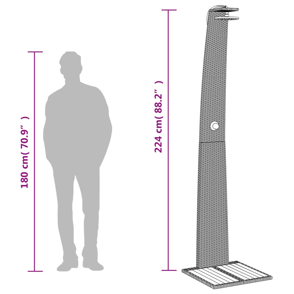 Outdoor shower 55x60x224 cm PE wicker/grey acacia wood