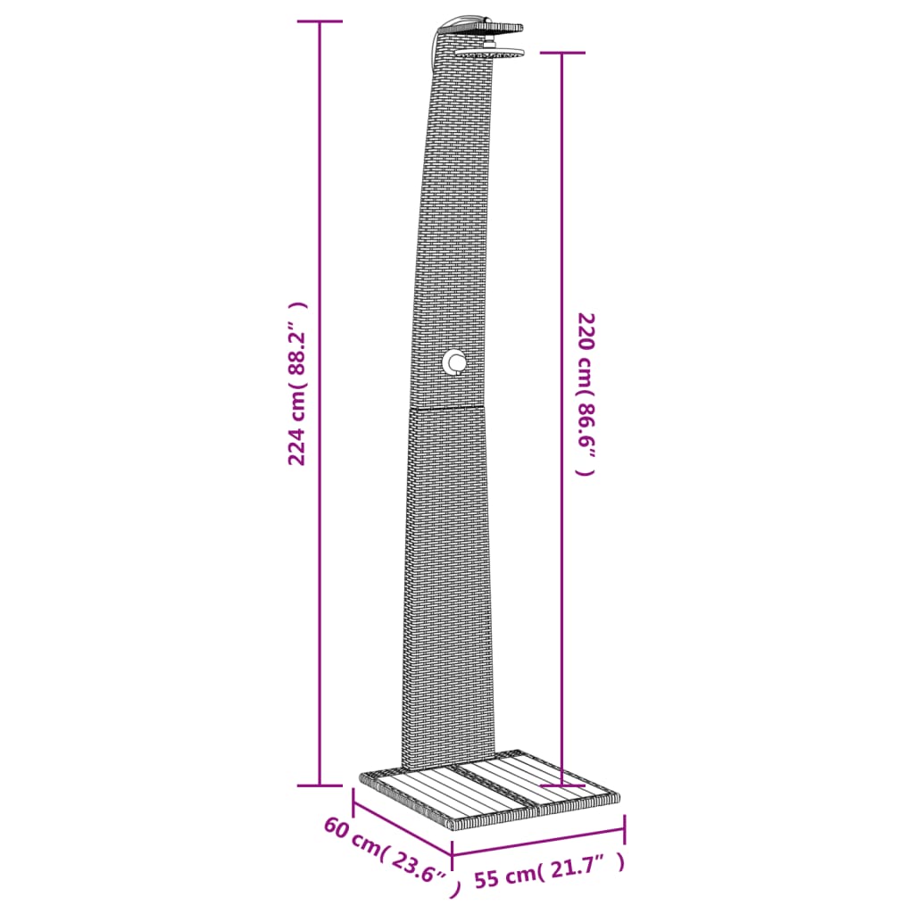 Outdoor shower 55x60x224 cm PE wicker/grey acacia wood