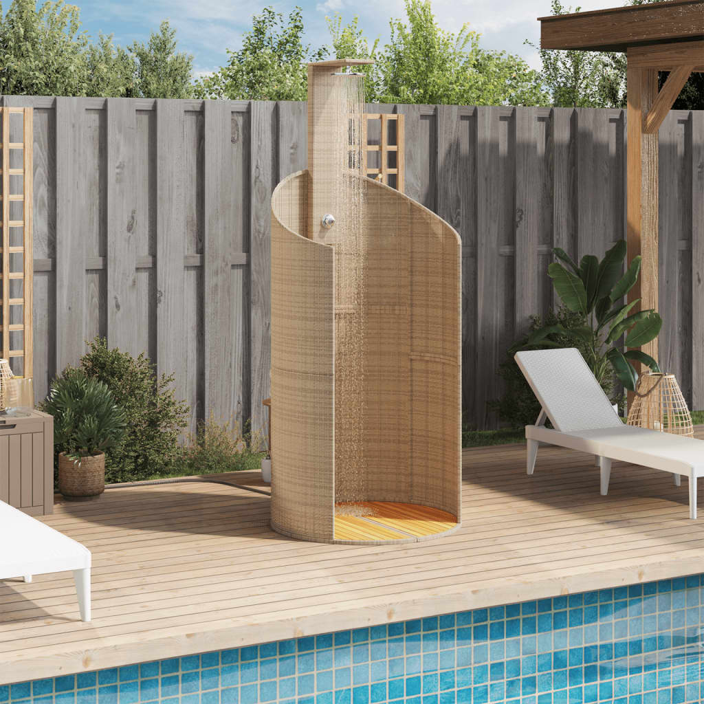 Outdoor shower 100x100x241.5 cm PE wicker/acacia wood beige