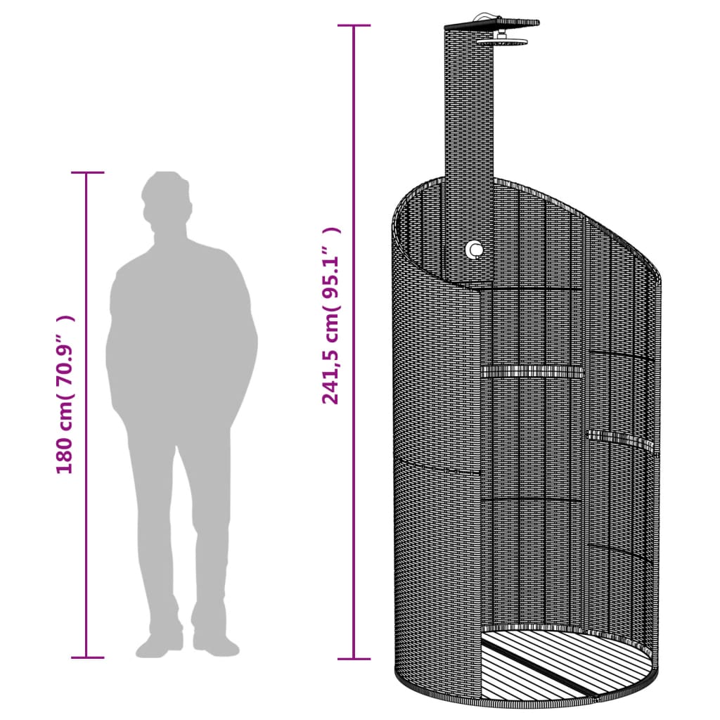 Outdoor shower 100x100x241.5 cm PE wicker/acacia wood beige