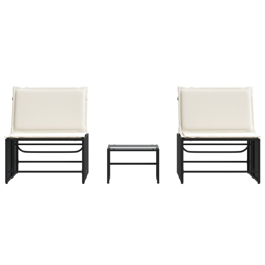 Sun loungers with table 2 pcs black PE rattan