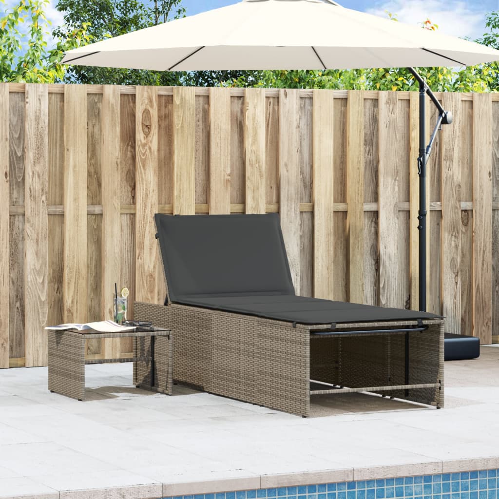 Sun loungers with table 2 pcs PE rattan grey