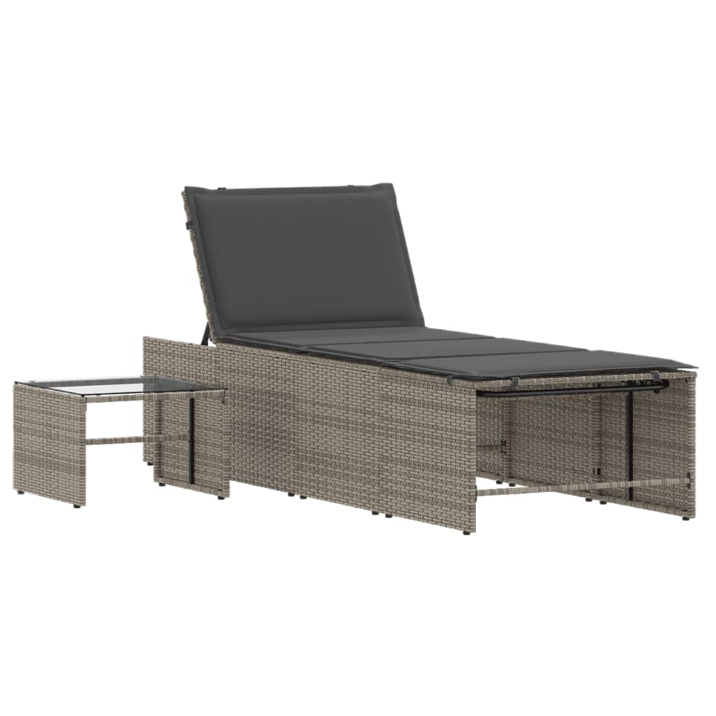 Sun loungers with table 2 pcs PE rattan grey