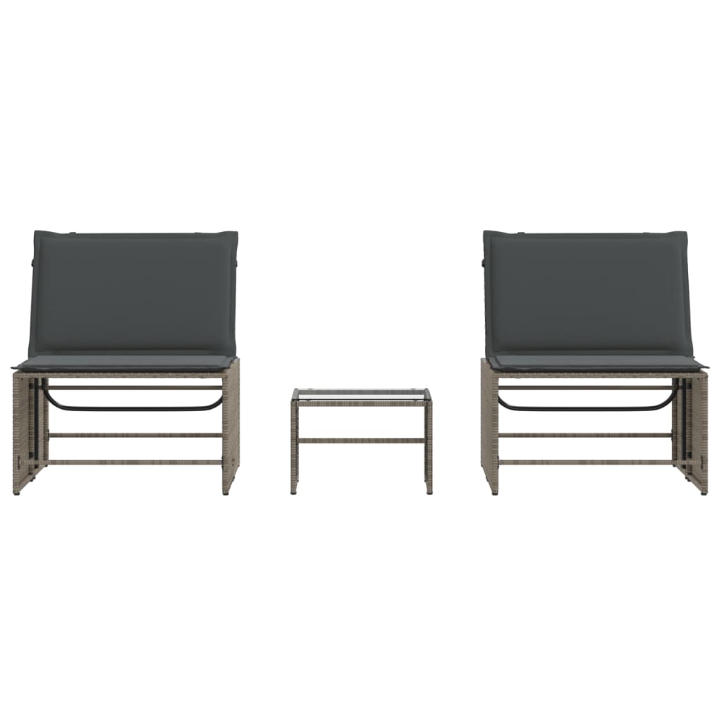 Sun loungers with table 2 pcs PE rattan grey