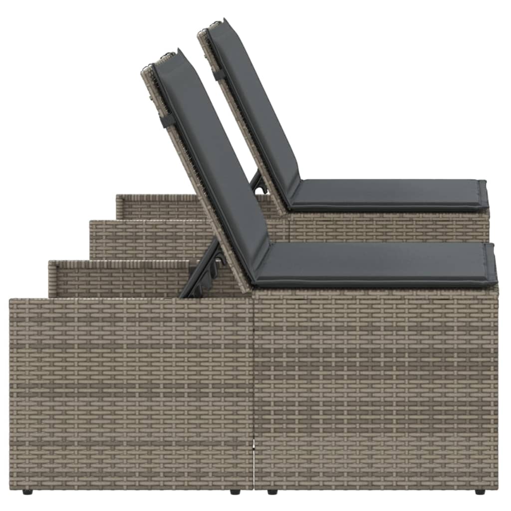Sun loungers with table 2 pcs PE rattan grey
