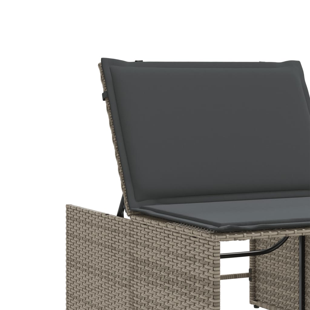 Sun loungers with table 2 pcs PE rattan grey