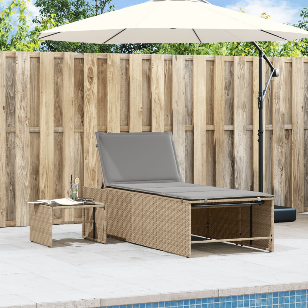 Sun loungers with table 2 pcs PE rattan beige