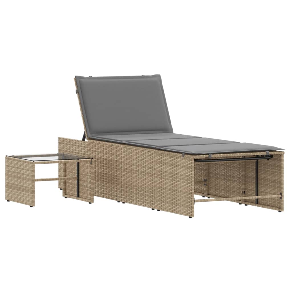 Sun loungers with table 2 pcs PE rattan beige