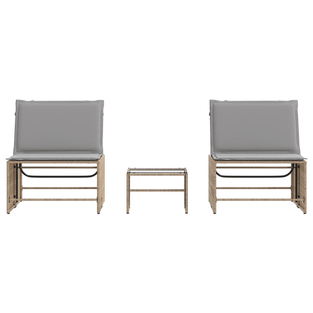 Sun loungers with table 2 pcs PE rattan beige