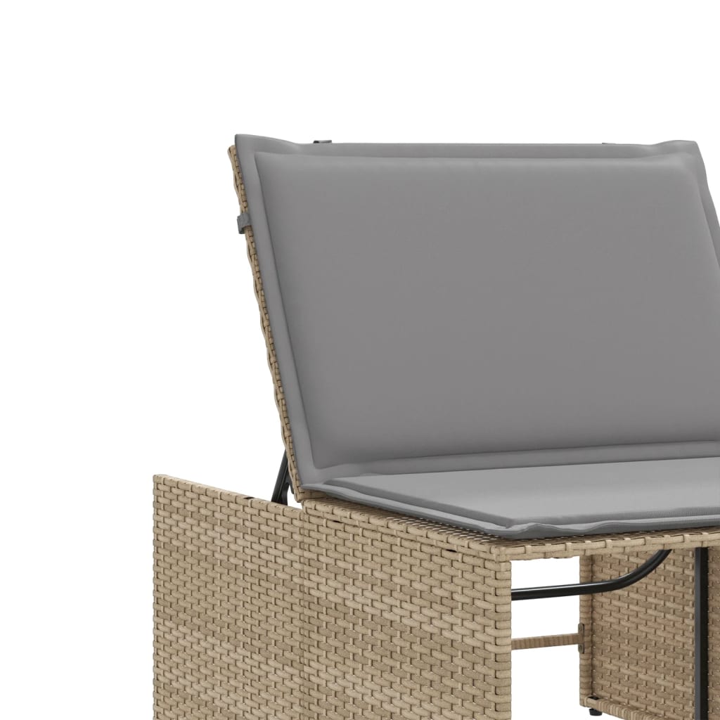 Sun loungers with table 2 pcs PE rattan beige