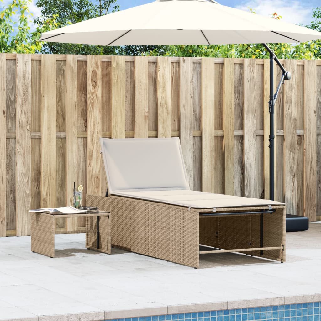 Sun loungers with table 2 pcs PE rattan beige