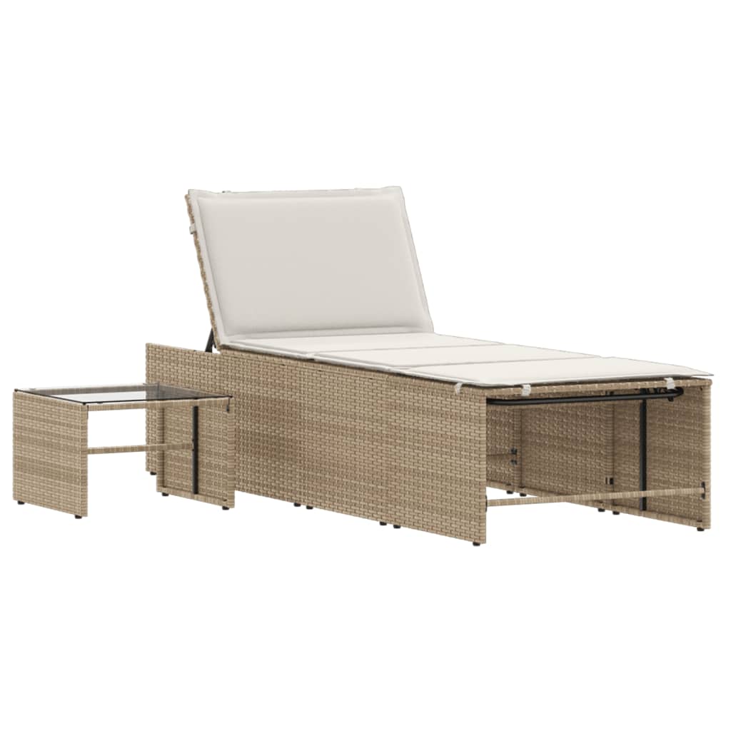 Sun loungers with table 2 pcs PE rattan beige