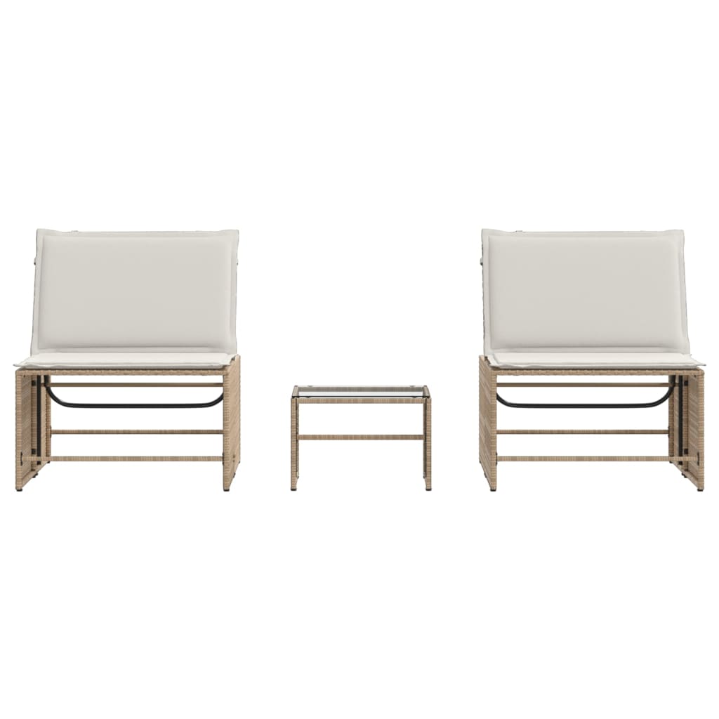 Sun loungers with table 2 pcs PE rattan beige