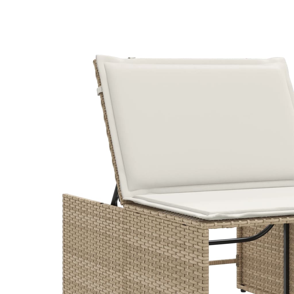 Sun loungers with table 2 pcs PE rattan beige