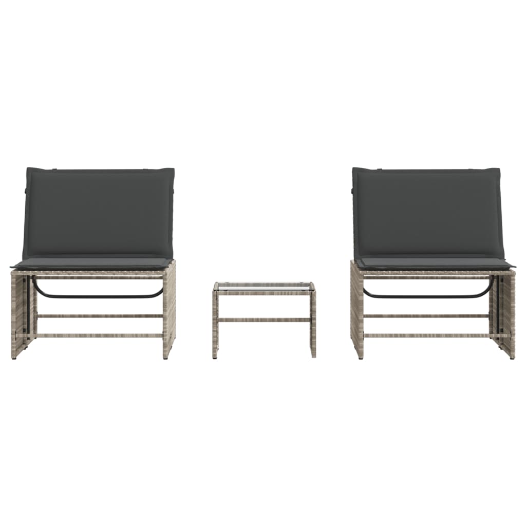 Sun loungers with table 2 pcs PE rattan light grey