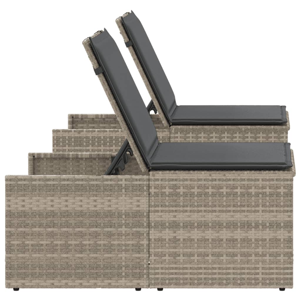 Sun loungers with table 2 pcs PE rattan light grey