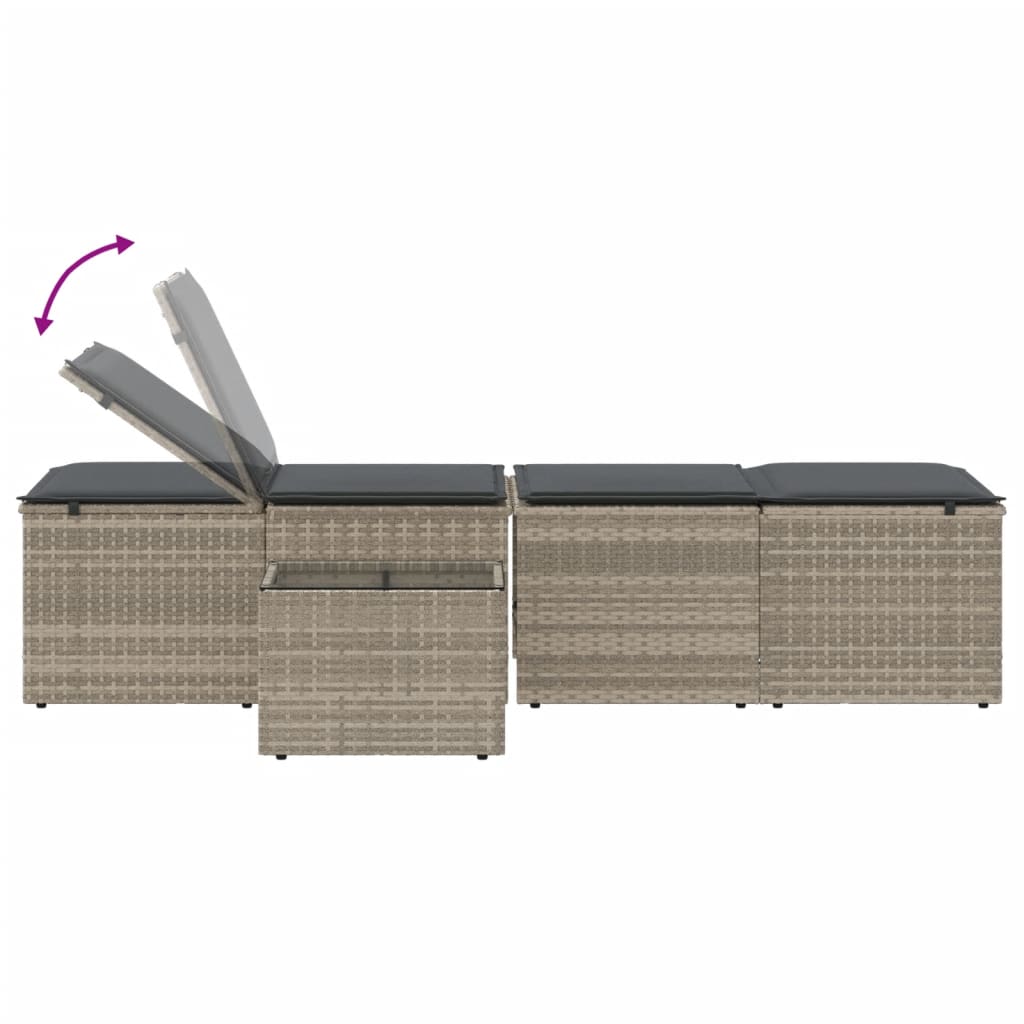 Sun loungers with table 2 pcs PE rattan light grey