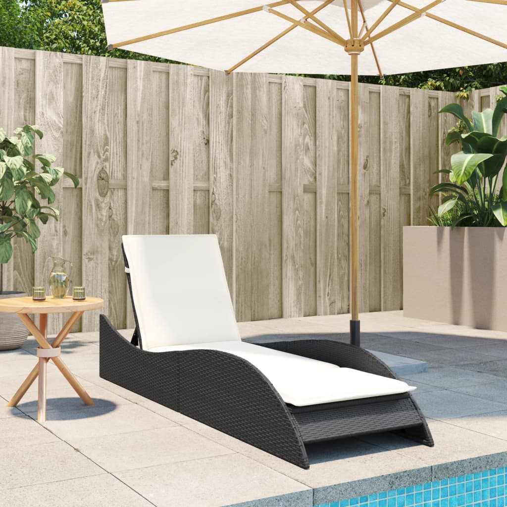 Sun lounger with cushion 60x205x73 cm black PE wicker
