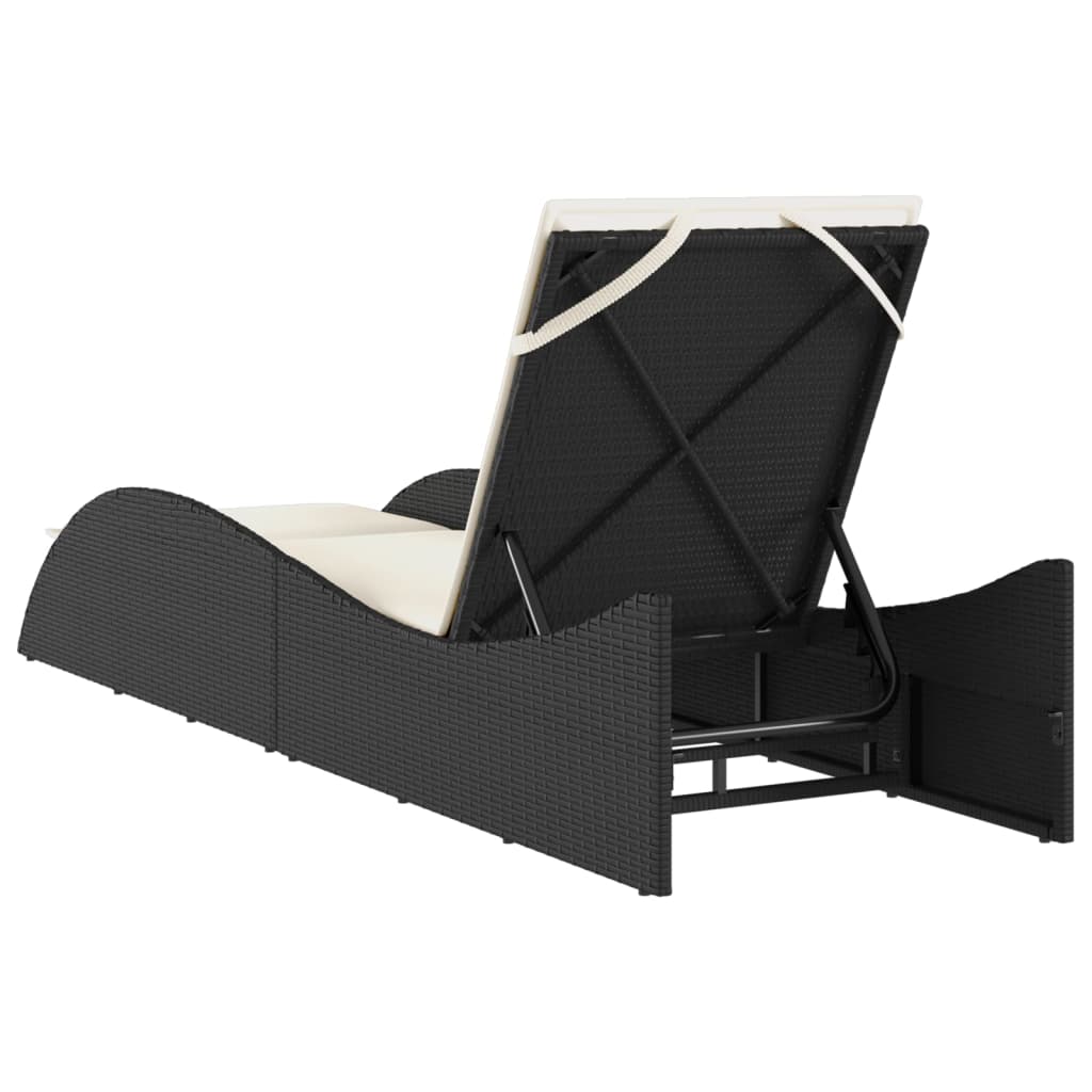 Sun lounger with cushion 60x205x73 cm black PE wicker