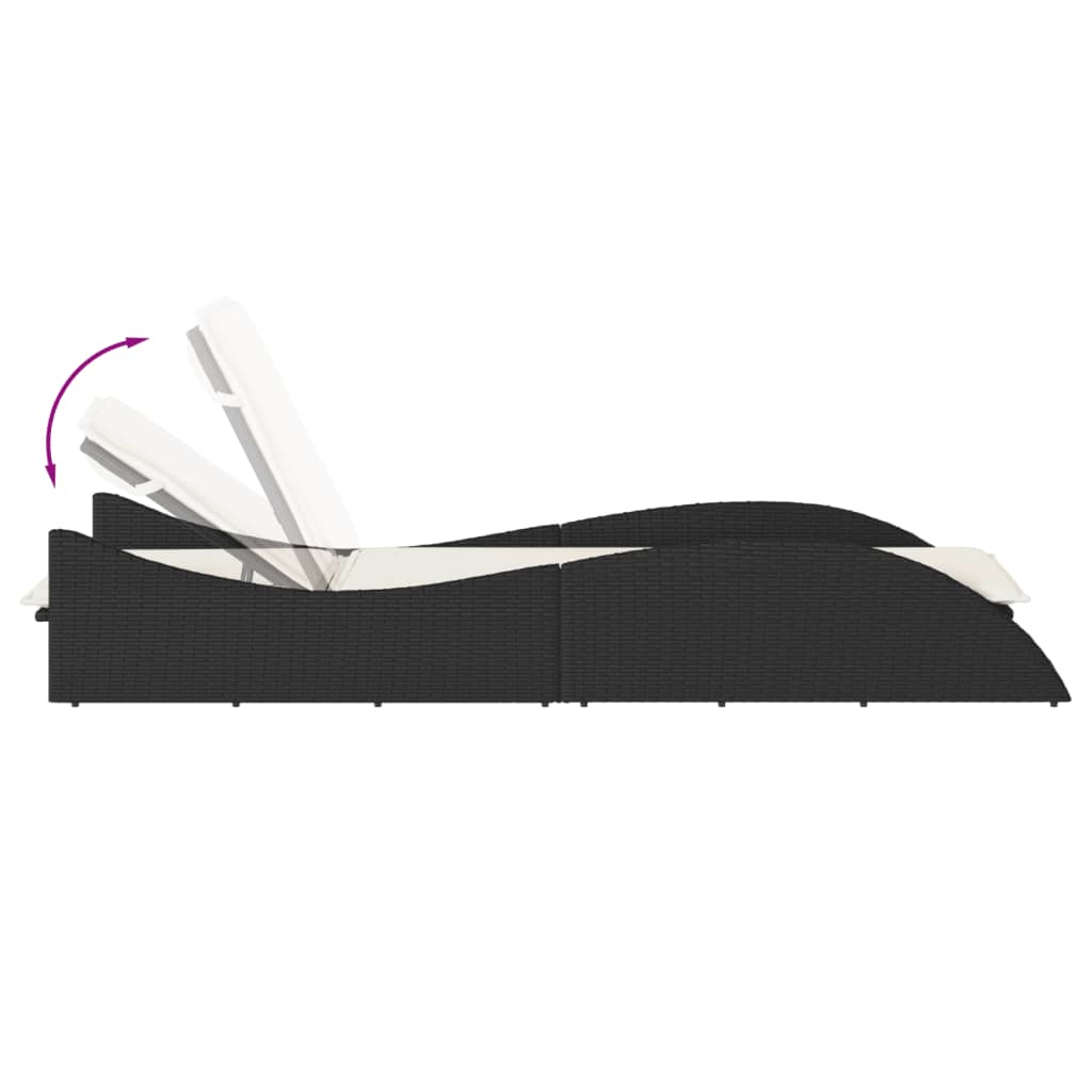 Sun lounger with cushion 60x205x73 cm black PE wicker